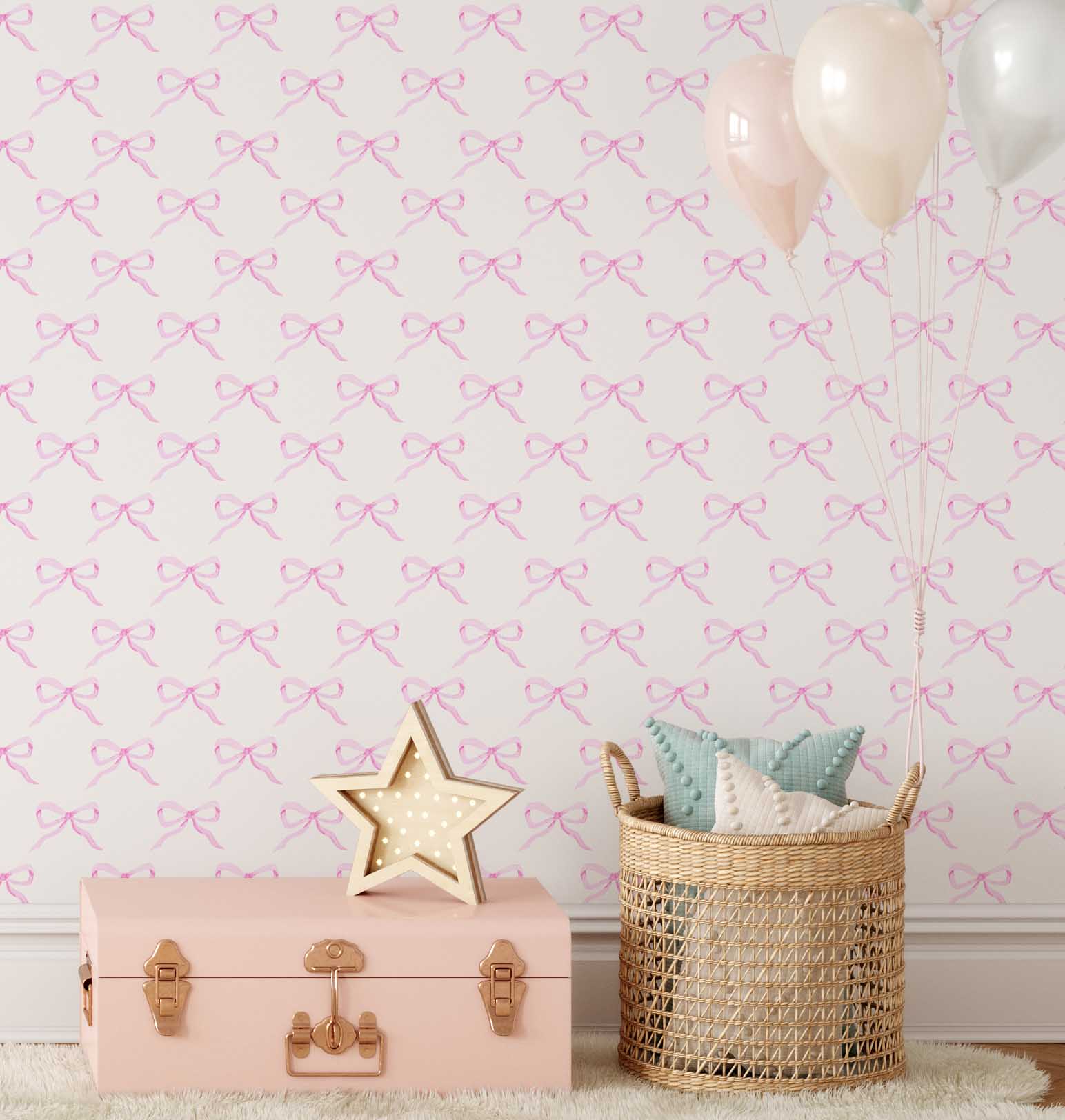Pink Bow Wallpaper - Quality Ribbon Peel and Stick Adhesive