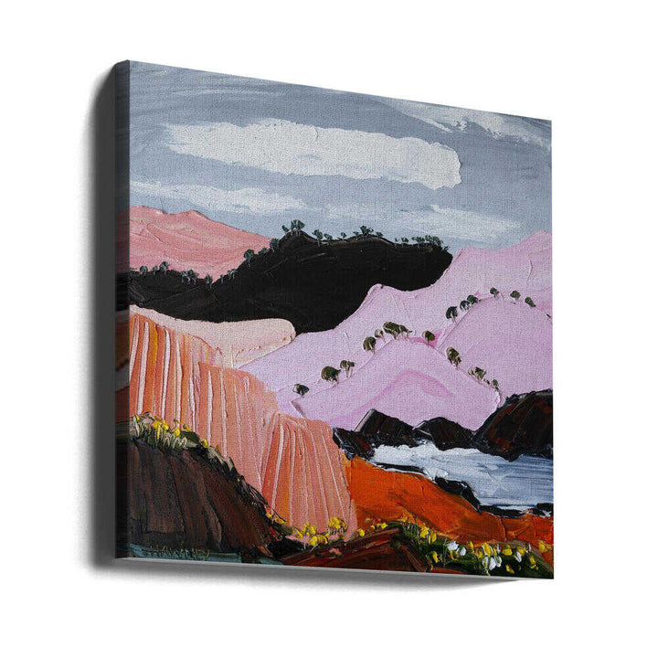 Pink Coastal Mountains - Square Stretched Canvas, Poster or Fine Art Print by Angela Hawkey - I Heart Wall Art - Poster Print, Canvas Print or Framed Art Print