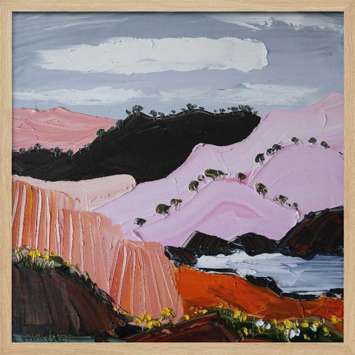 Pink Coastal Mountains - Square Stretched Canvas, Poster or Fine Art Print by Angela Hawkey - I Heart Wall Art - Poster Print, Canvas Print or Framed Art Print