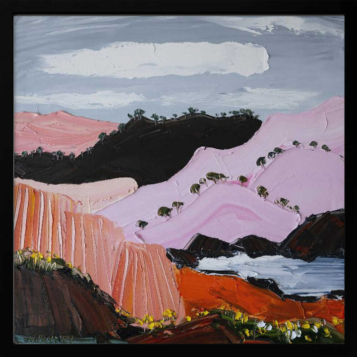Pink Coastal Mountains - Square Stretched Canvas, Poster or Fine Art Print by Angela Hawkey - I Heart Wall Art - Poster Print, Canvas Print or Framed Art Print