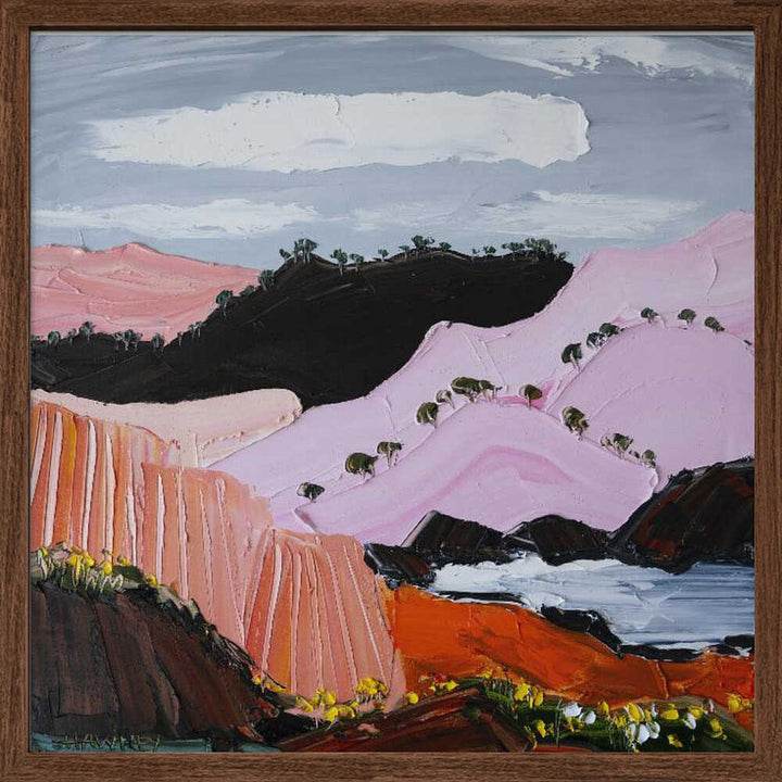 Pink Coastal Mountains - Square Stretched Canvas, Poster or Fine Art Print by Angela Hawkey - I Heart Wall Art - Poster Print, Canvas Print or Framed Art Print