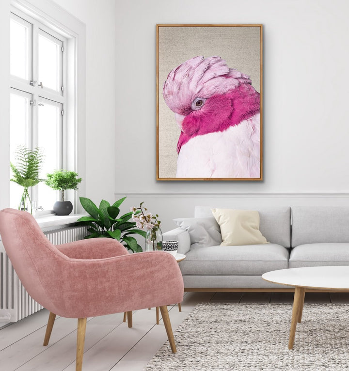 Pink Cockatoo - Gorgeous Pink Cockatoo on Linen Wall Art Print - I Heart Wall Art