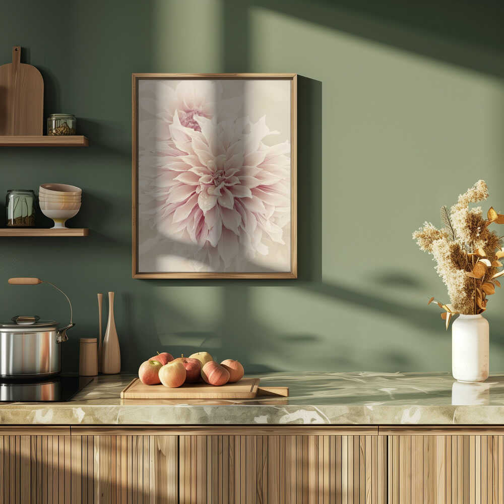 Pink Dahlia Dream - Floral Photographic Stretched Canvas Poster or Fine Art Print