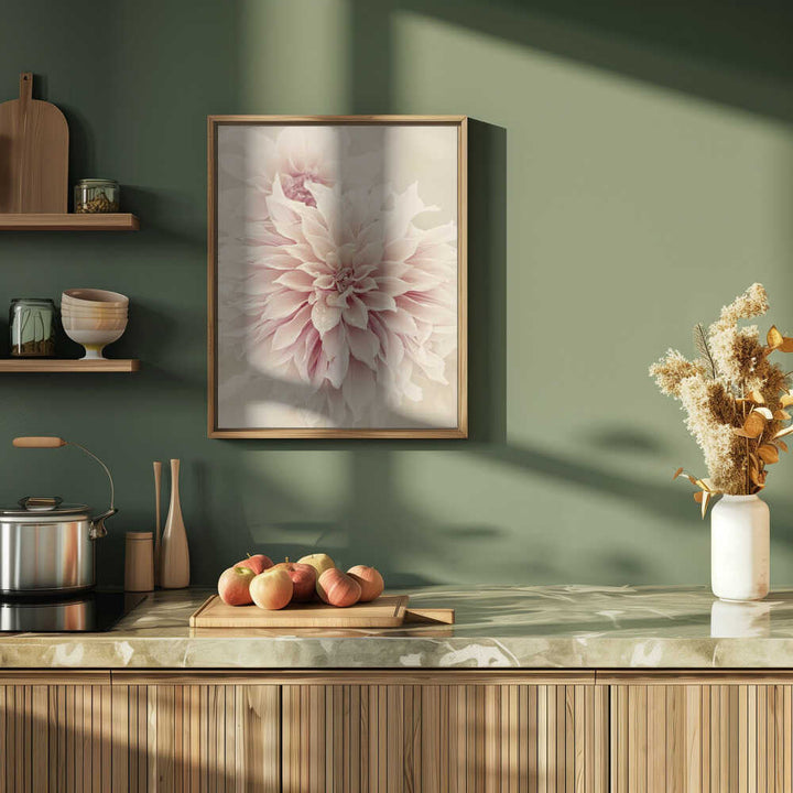 Pink Dahlia Dream - Floral Photographic Stretched Canvas Poster or Fine Art Print