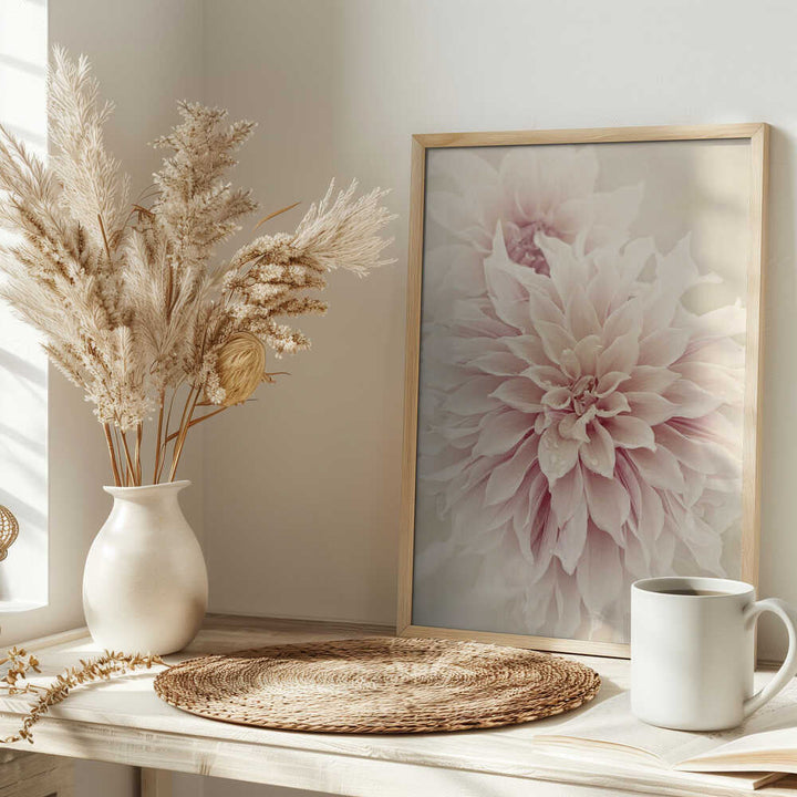 Pink Dahlia Dream - Floral Photographic Stretched Canvas Poster or Fine Art Print