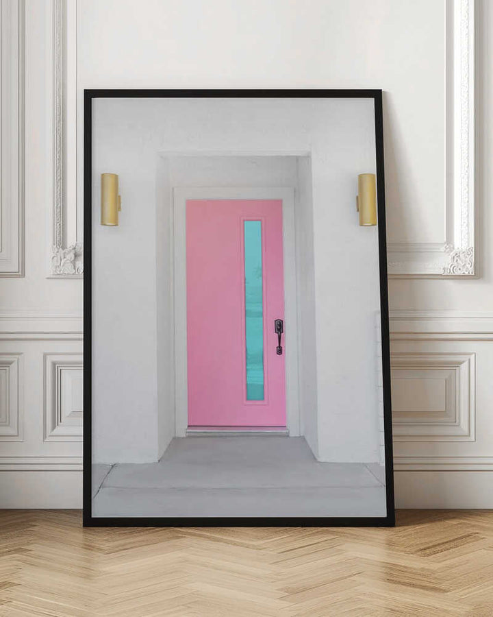 Pink Door with a Blue Window - Stretched Canvas, Poster or Fine Art Print - I Heart Wall Art - Poster Print, Canvas Print or Framed Art Print