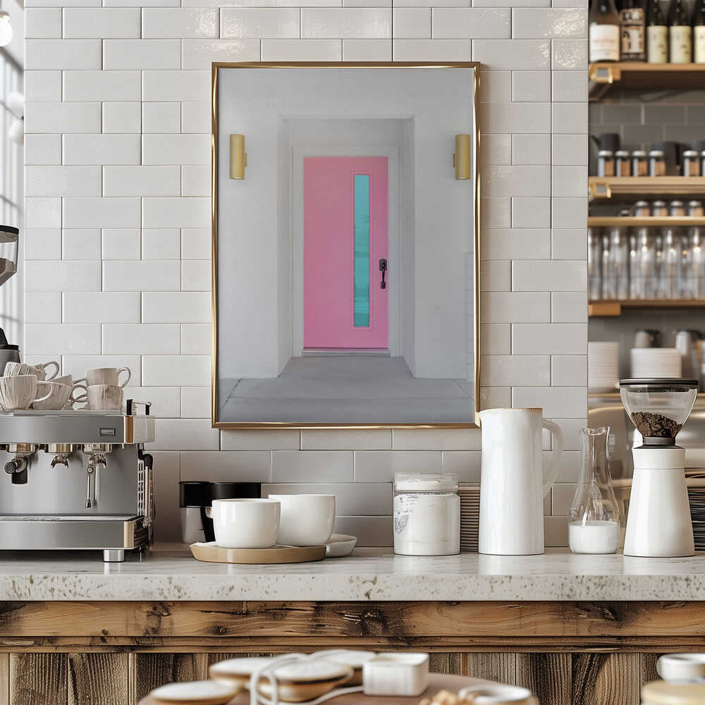 Pink Door with a Blue Window - Stretched Canvas, Poster or Fine Art Print - I Heart Wall Art - Poster Print, Canvas Print or Framed Art Print