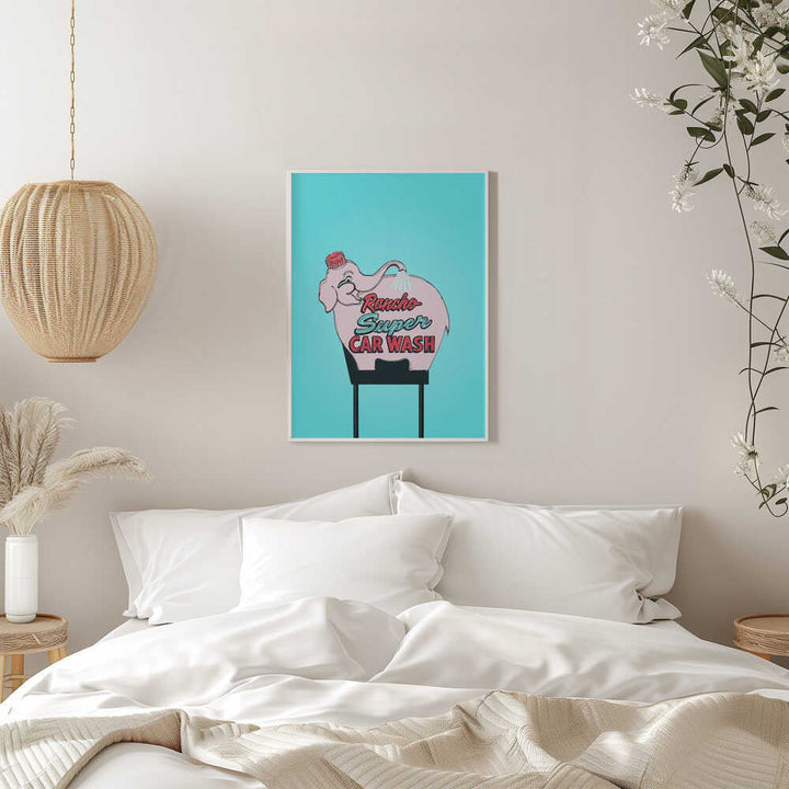 Pink Elephant Car Wash Vintage Sign - Stretched Canvas, Poster or Fine Art Print - I Heart Wall Art - Poster Print, Canvas Print or Framed Art Print