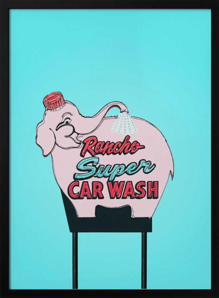 Pink Elephant Car Wash Vintage Sign - Stretched Canvas, Poster or Fine Art Print - I Heart Wall Art - Poster Print, Canvas Print or Framed Art Print