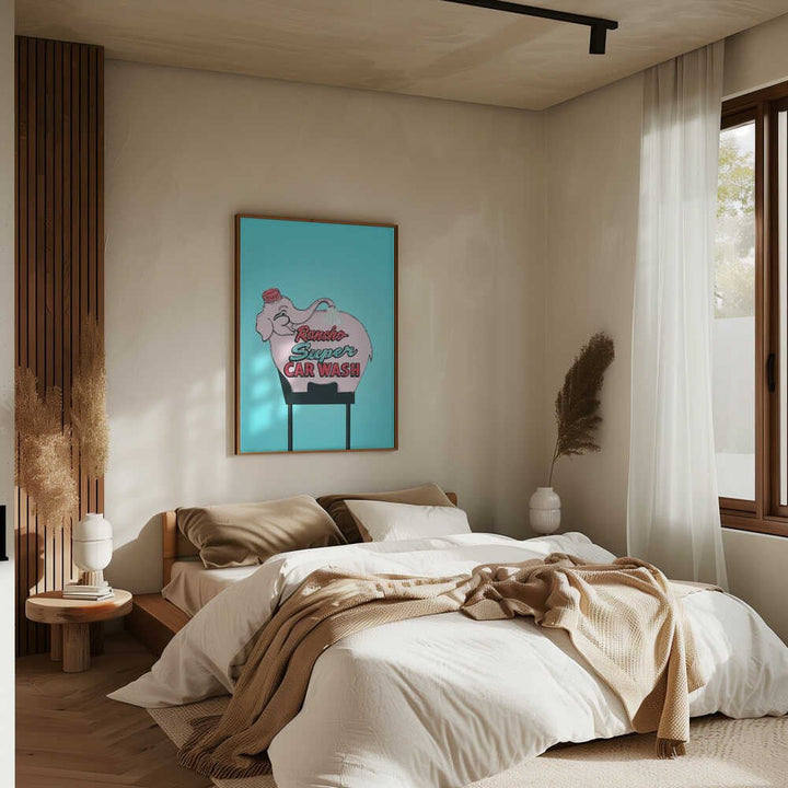 Pink Elephant Car Wash Vintage Sign - Stretched Canvas, Poster or Fine Art Print - I Heart Wall Art - Poster Print, Canvas Print or Framed Art Print