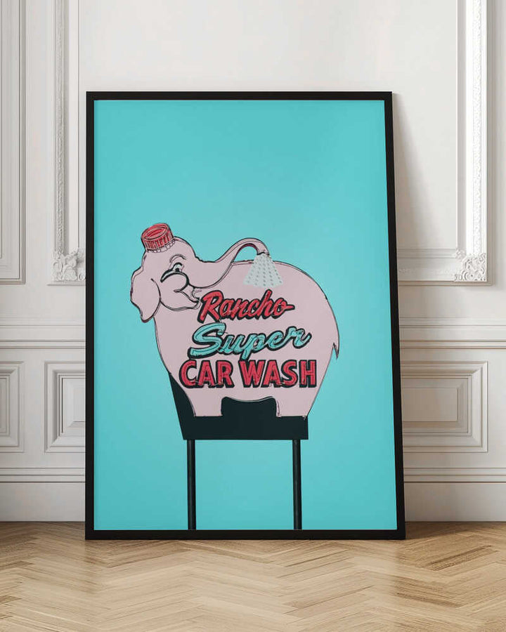 Pink Elephant Car Wash Vintage Sign - Stretched Canvas, Poster or Fine Art Print - I Heart Wall Art - Poster Print, Canvas Print or Framed Art Print