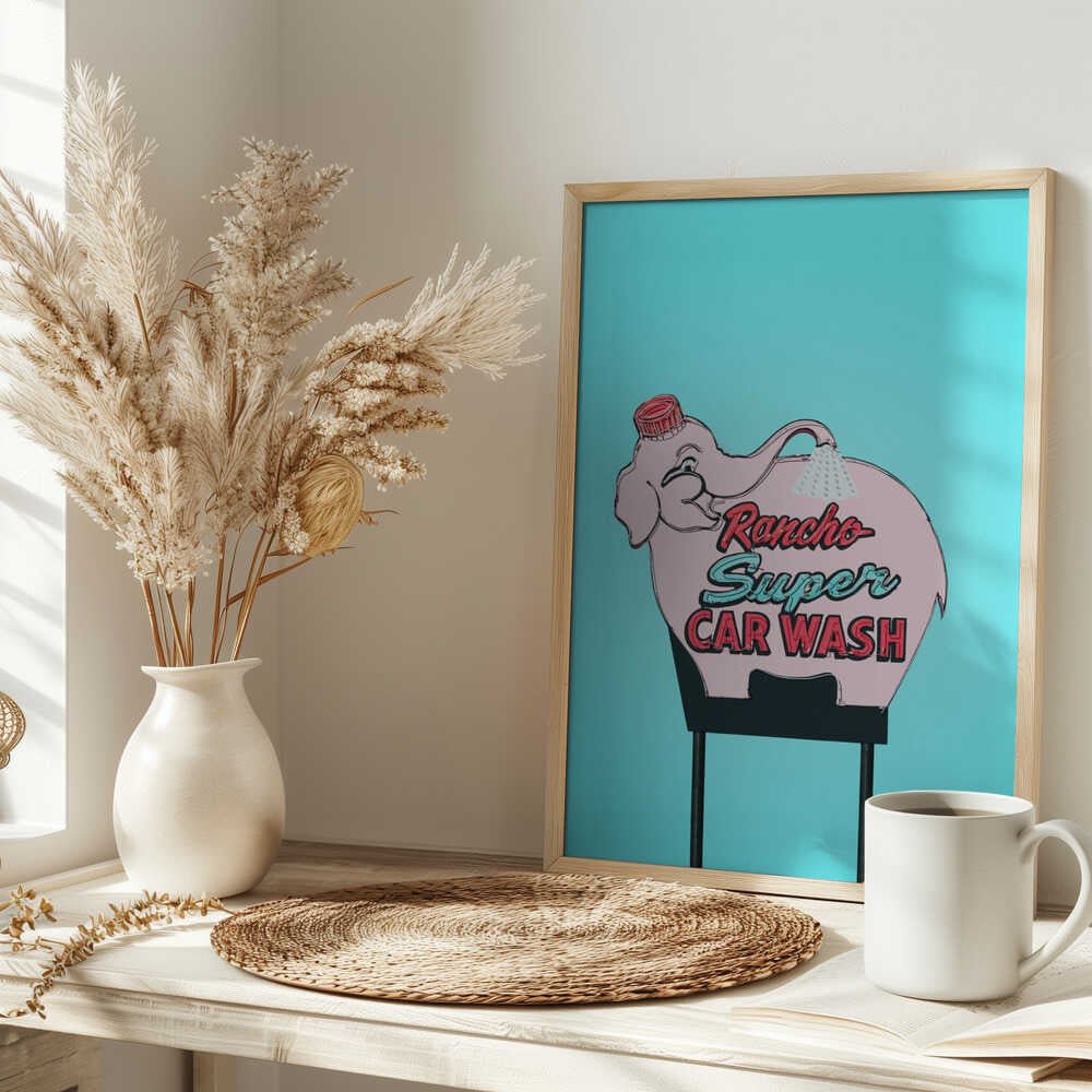 Pink Elephant Car Wash Vintage Sign - Stretched Canvas, Poster or Fine Art Print - I Heart Wall Art - Poster Print, Canvas Print or Framed Art Print