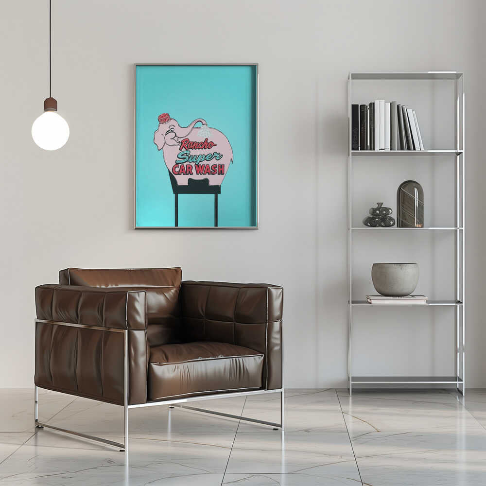 Pink Elephant Car Wash Vintage Sign - Stretched Canvas, Poster or Fine Art Print - I Heart Wall Art - Poster Print, Canvas Print or Framed Art Print