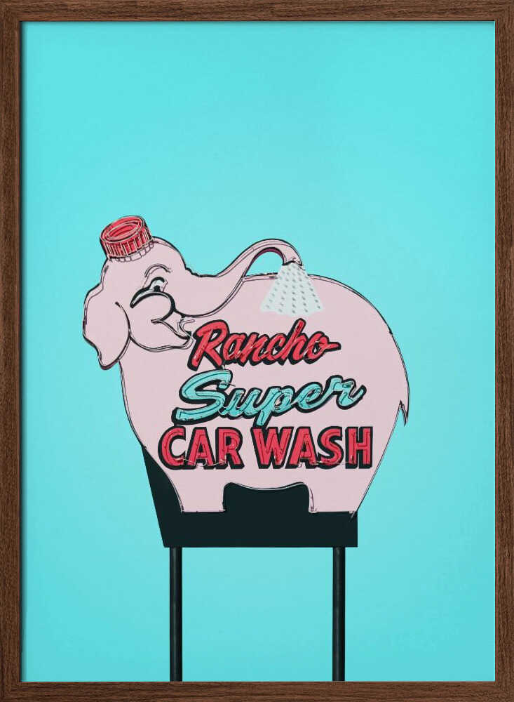 Pink Elephant Car Wash Vintage Sign - Stretched Canvas, Poster or Fine Art Print - I Heart Wall Art - Poster Print, Canvas Print or Framed Art Print