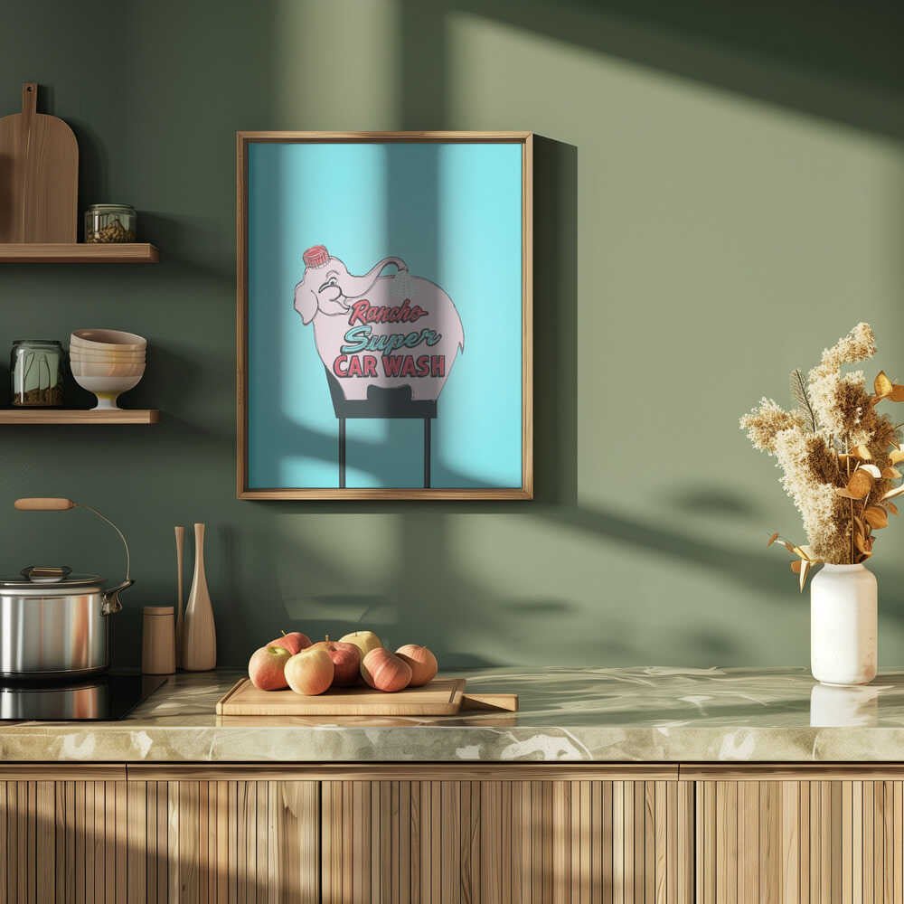 Pink Elephant Car Wash Vintage Sign - Stretched Canvas, Poster or Fine Art Print - I Heart Wall Art - Poster Print, Canvas Print or Framed Art Print