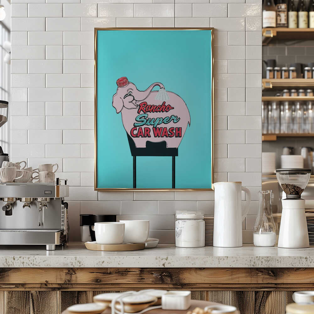 Pink Elephant Car Wash Vintage Sign - Stretched Canvas, Poster or Fine Art Print - I Heart Wall Art - Poster Print, Canvas Print or Framed Art Print