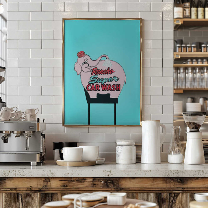 Pink Elephant Car Wash Vintage Sign - Stretched Canvas, Poster or Fine Art Print - I Heart Wall Art - Poster Print, Canvas Print or Framed Art Print