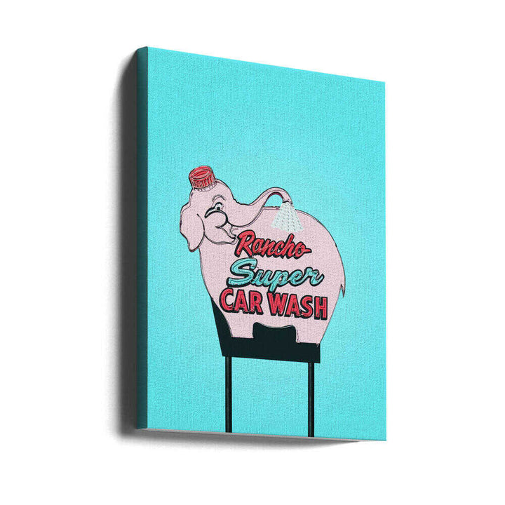 Pink Elephant Car Wash Vintage Sign - Stretched Canvas, Poster or Fine Art Print - I Heart Wall Art - Poster Print, Canvas Print or Framed Art Print
