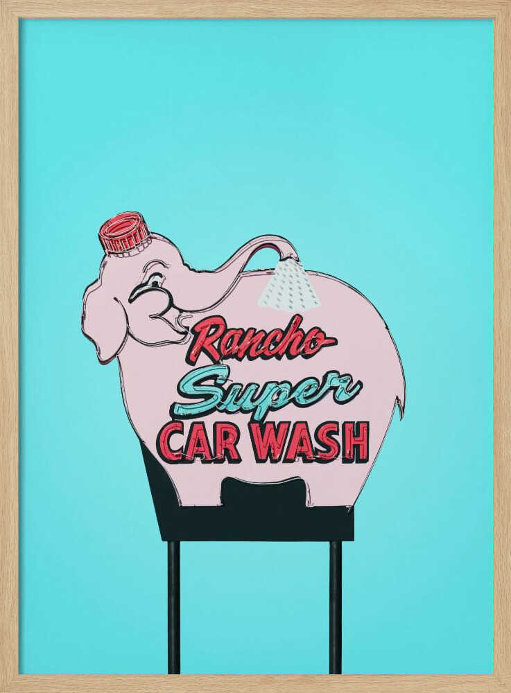 Pink Elephant Car Wash Vintage Sign - Stretched Canvas, Poster or Fine Art Print - I Heart Wall Art - Poster Print, Canvas Print or Framed Art Print