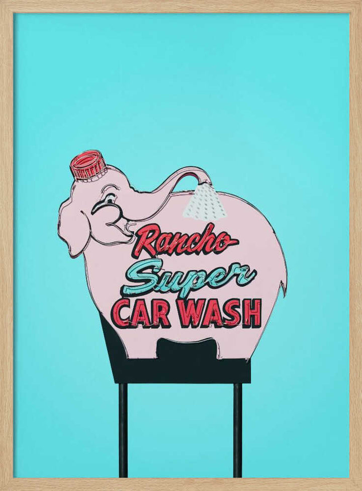 Pink Elephant Car Wash Vintage Sign - Stretched Canvas, Poster or Fine Art Print - I Heart Wall Art - Poster Print, Canvas Print or Framed Art Print