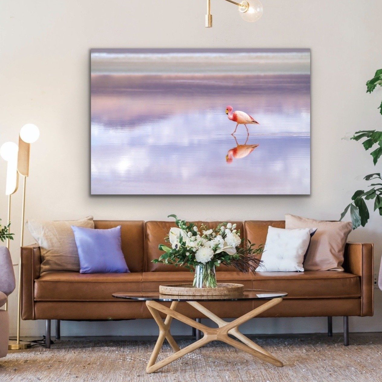Pink Flamingo Beach -  Coastal Landscape Pink Flamingo Sunset Canvas or Art Print I Heart Wall Art Australia 