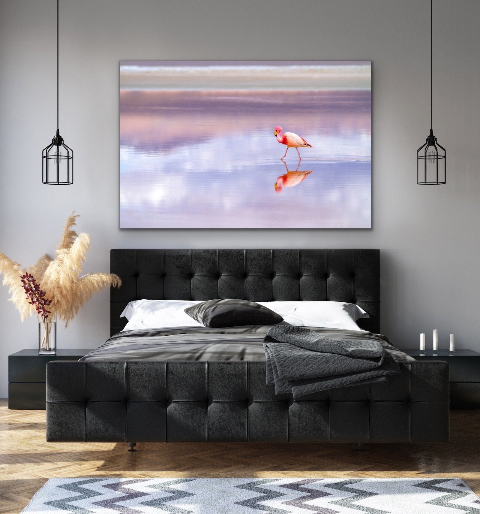 Pink Flamingo Beach -  Coastal Landscape Pink Flamingo Sunset Canvas or Art Print I Heart Wall Art Australia 