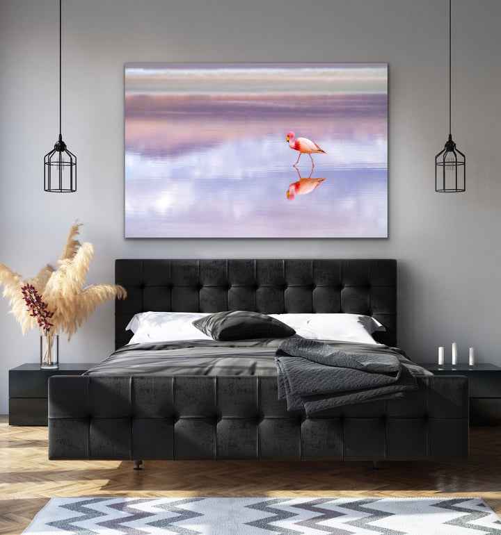 Pink Flamingo Beach -  Coastal Landscape Pink Flamingo Sunset Canvas or Art Print I Heart Wall Art Australia 
