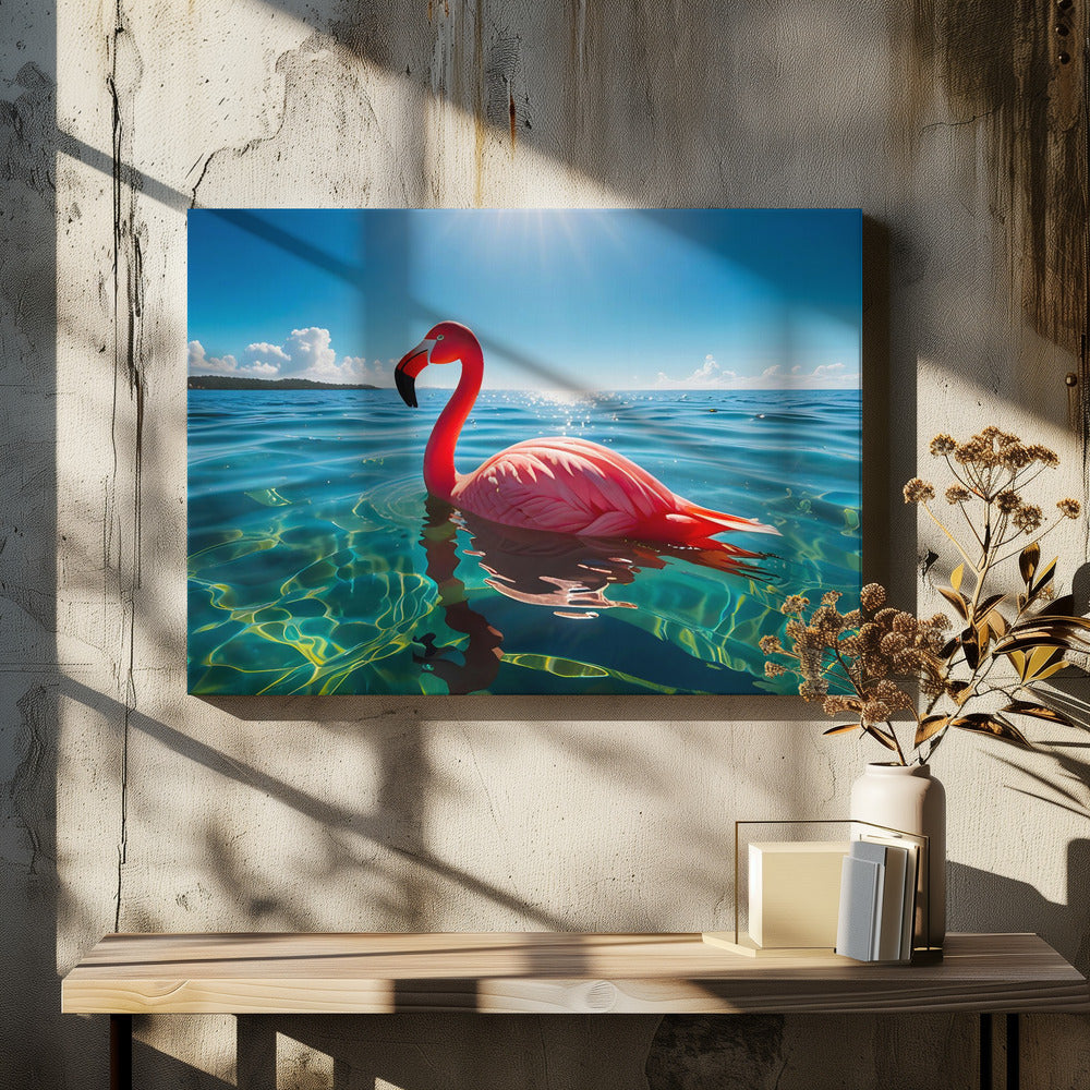 Pink Flamingo Under the Sky - Stretched Canvas, Poster or Fine Art Print I Heart Wall Art