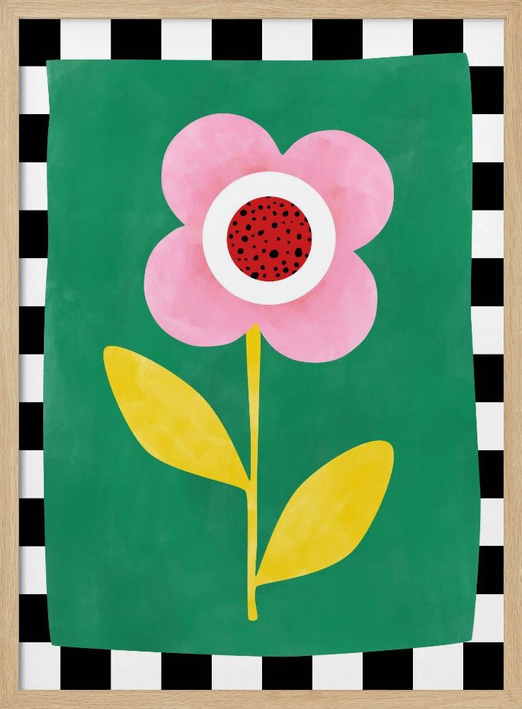 Pink Flower with Yellow Leaves - Stretched Canvas, Poster or Fine Art Print - I Heart Wall Art - Poster Print, Canvas Print or Framed Art Print