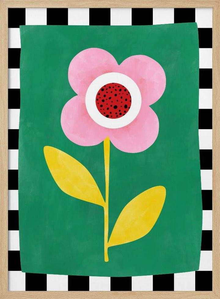 Pink Flower with Yellow Leaves - Stretched Canvas, Poster or Fine Art Print - I Heart Wall Art - Poster Print, Canvas Print or Framed Art Print