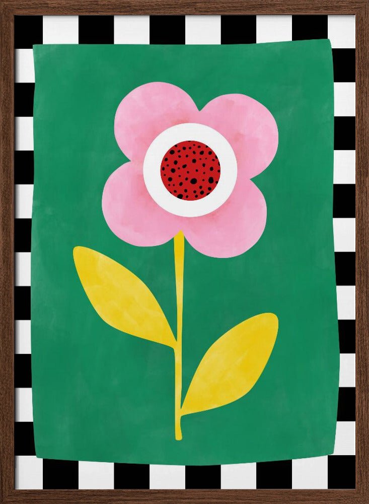 Pink Flower with Yellow Leaves - Stretched Canvas, Poster or Fine Art Print - I Heart Wall Art - Poster Print, Canvas Print or Framed Art Print