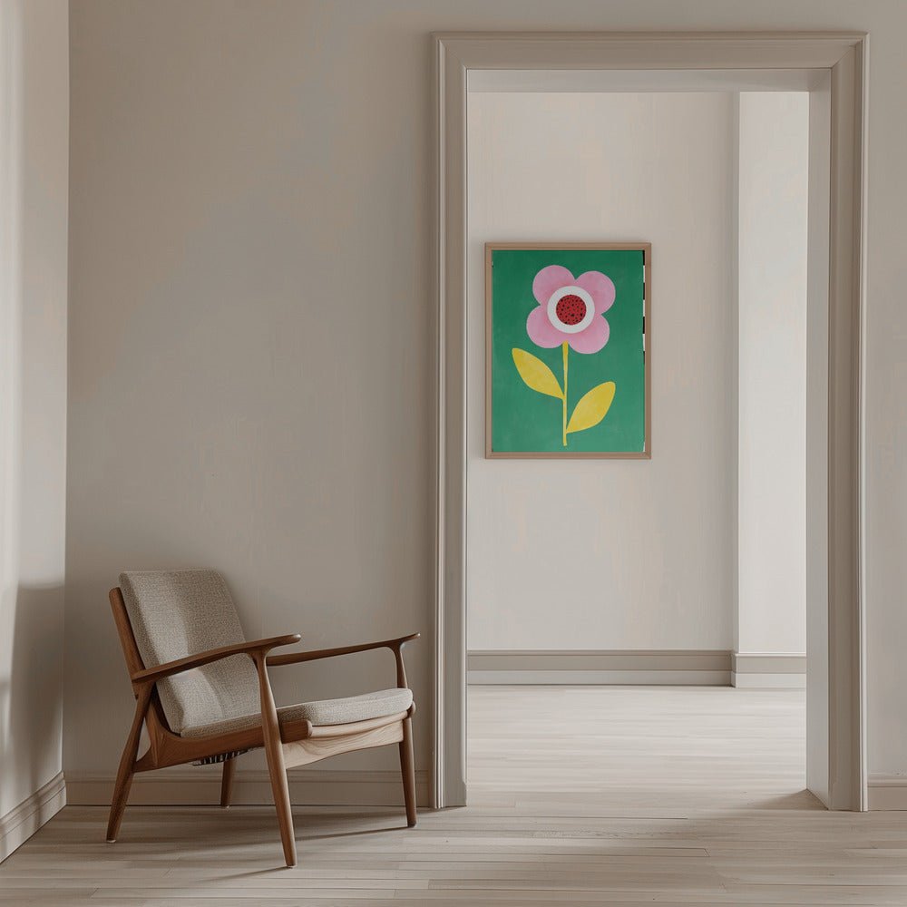 Pink Flower with Yellow Leaves - Stretched Canvas, Poster or Fine Art Print - I Heart Wall Art - Poster Print, Canvas Print or Framed Art Print