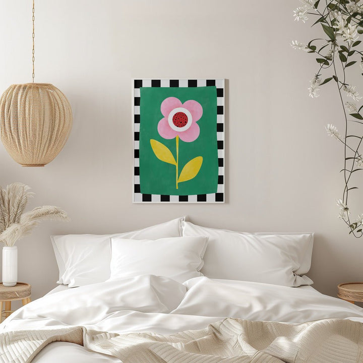Pink Flower with Yellow Leaves - Stretched Canvas, Poster or Fine Art Print - I Heart Wall Art - Poster Print, Canvas Print or Framed Art Print