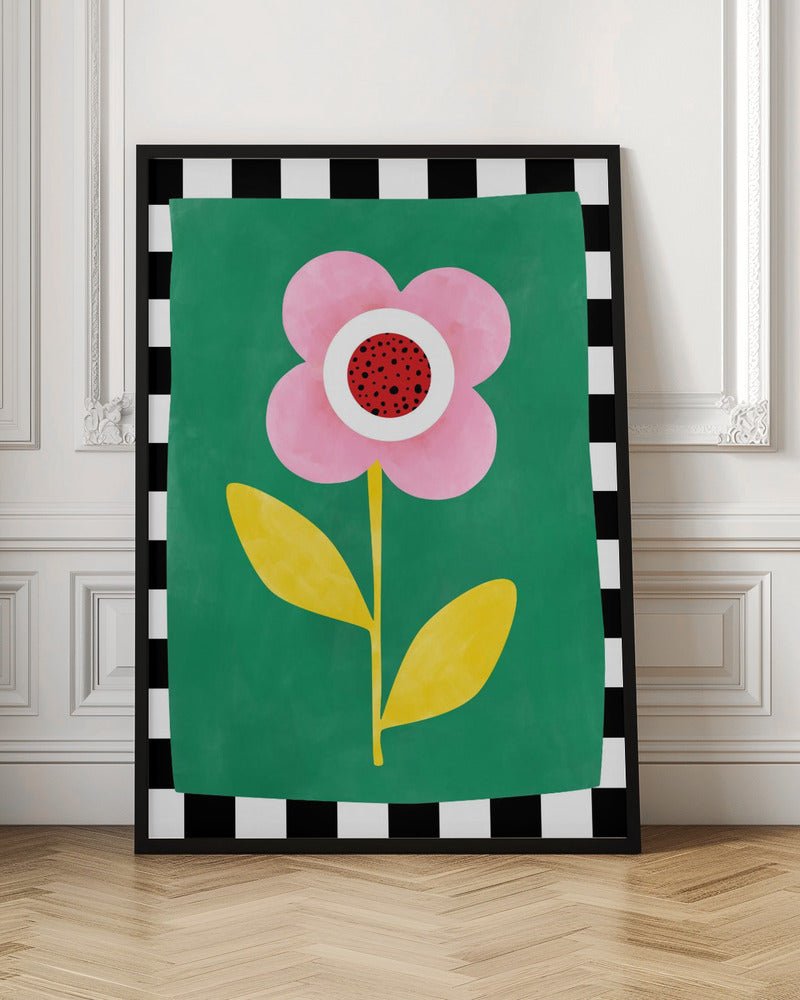 Pink Flower with Yellow Leaves - Stretched Canvas, Poster or Fine Art Print - I Heart Wall Art - Poster Print, Canvas Print or Framed Art Print