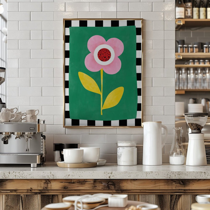 Pink Flower with Yellow Leaves - Stretched Canvas, Poster or Fine Art Print - I Heart Wall Art - Poster Print, Canvas Print or Framed Art Print
