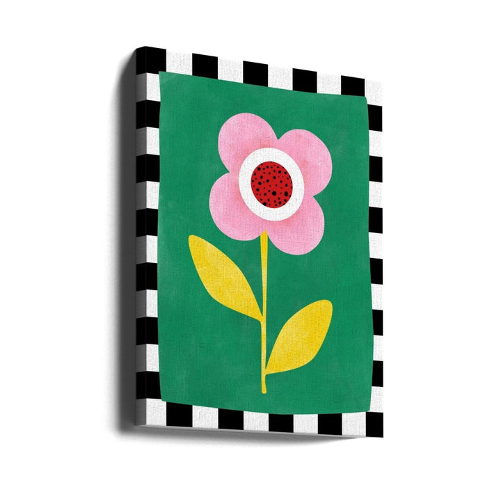Pink Flower with Yellow Leaves - Stretched Canvas, Poster or Fine Art Print - I Heart Wall Art - Poster Print, Canvas Print or Framed Art Print