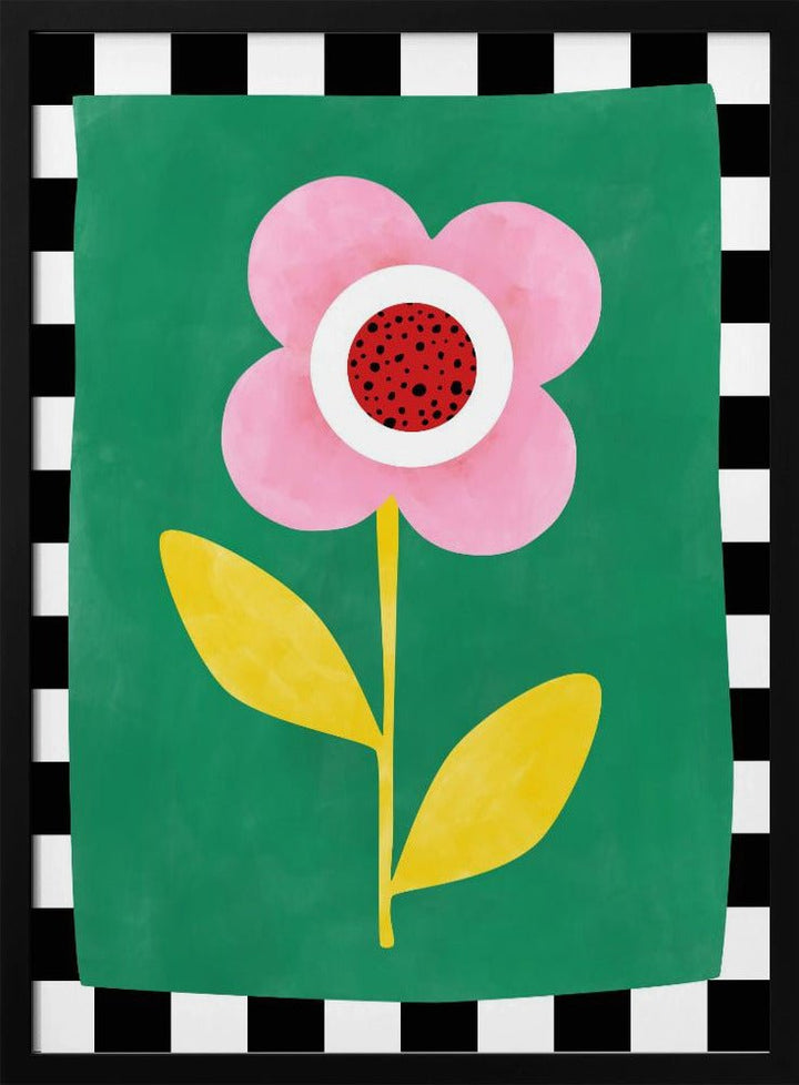 Pink Flower with Yellow Leaves - Stretched Canvas, Poster or Fine Art Print - I Heart Wall Art - Poster Print, Canvas Print or Framed Art Print