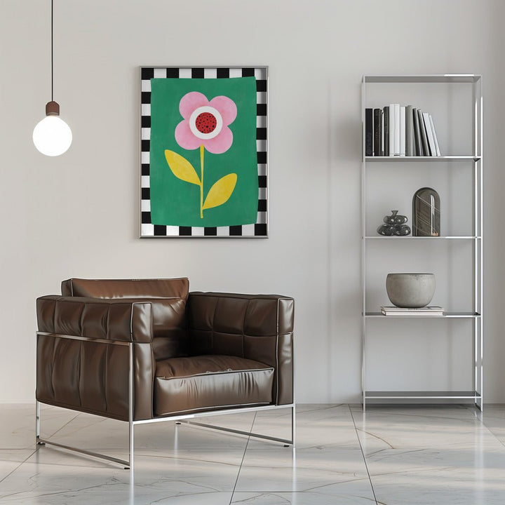Pink Flower with Yellow Leaves - Stretched Canvas, Poster or Fine Art Print - I Heart Wall Art - Poster Print, Canvas Print or Framed Art Print