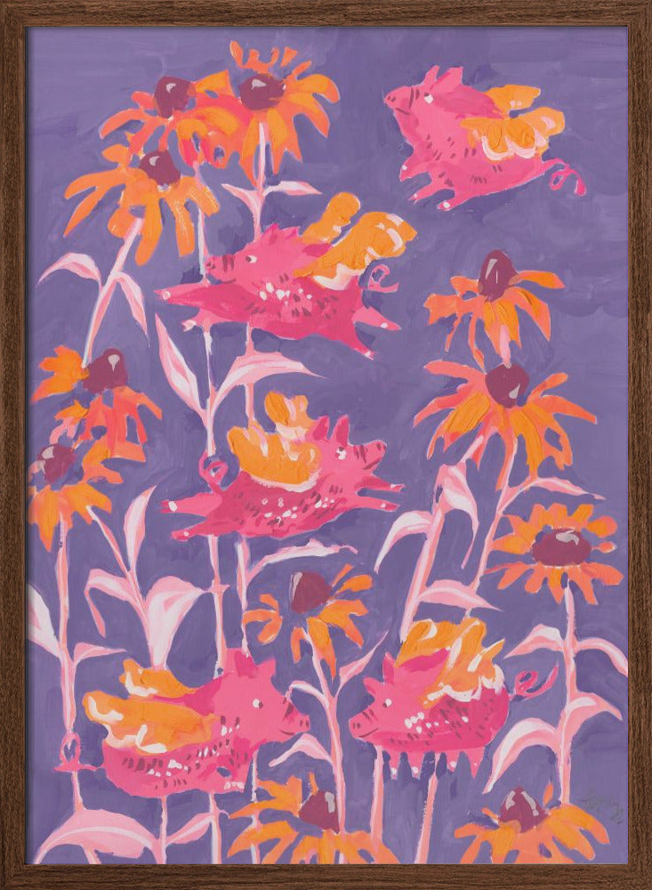 Pink Flying Piglets - Stretched Canvas, Poster or Fine Art Print I Heart Wall Art
