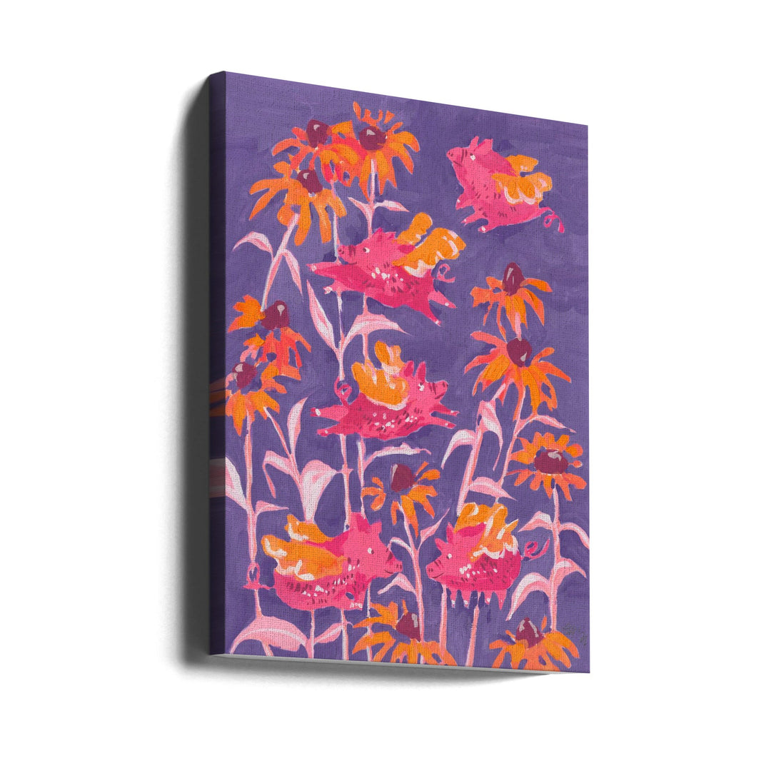 Pink Flying Piglets - Stretched Canvas, Poster or Fine Art Print I Heart Wall Art