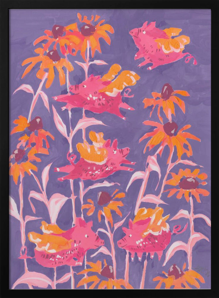 Pink Flying Piglets - Stretched Canvas, Poster or Fine Art Print I Heart Wall Art