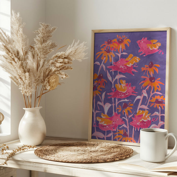Pink Flying Piglets - Stretched Canvas, Poster or Fine Art Print I Heart Wall Art