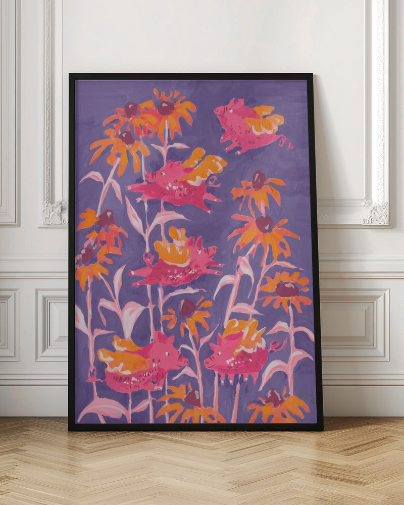 Pink Flying Piglets - Stretched Canvas, Poster or Fine Art Print I Heart Wall Art