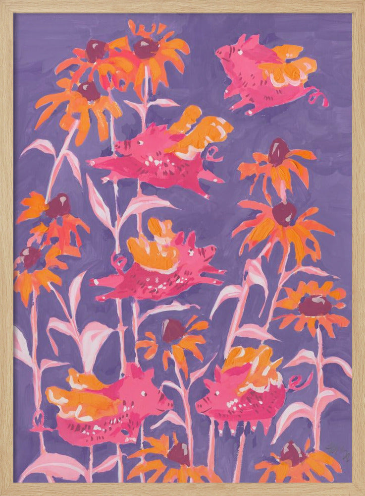 Pink Flying Piglets - Stretched Canvas, Poster or Fine Art Print I Heart Wall Art