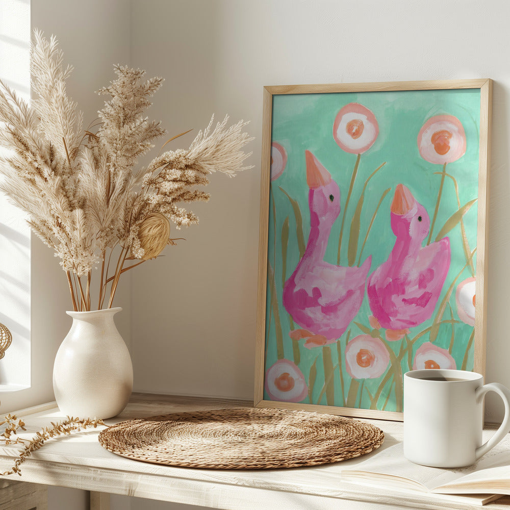 Pink Gees In The Garden - Stretched Canvas, Poster or Fine Art Print I Heart Wall Art