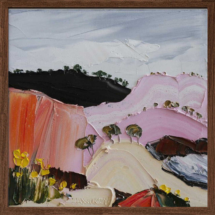Pink Hillside Blooms - Square Stretched Canvas, Poster or Fine Art Print by Angela Hawkey - I Heart Wall Art - Poster Print, Canvas Print or Framed Art Print