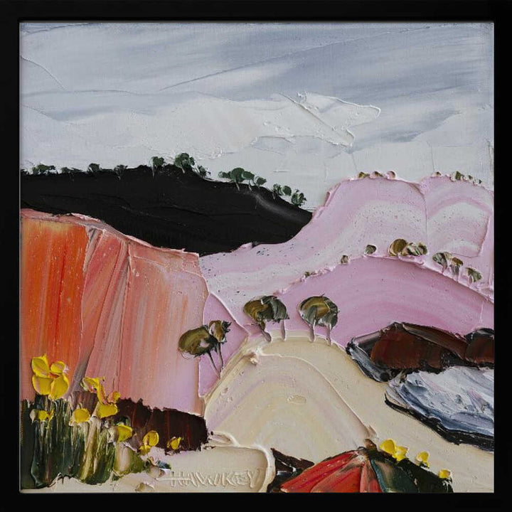 Pink Hillside Blooms - Square Stretched Canvas, Poster or Fine Art Print by Angela Hawkey - I Heart Wall Art - Poster Print, Canvas Print or Framed Art Print