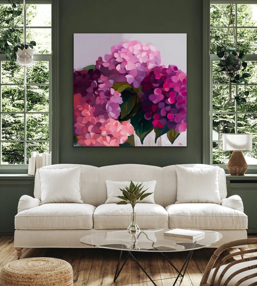 Pink Hydrangeas- Stretched Canvas Canvas Print or Framed Art Print I Heart Wall Art Australia 