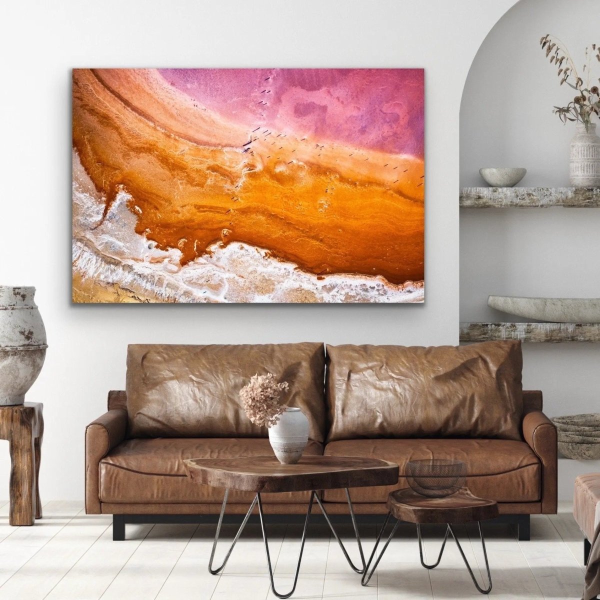 Pink Lake - Photographic Print Of Pink and Orange Lake Nature Stretched Canvas Wall Art Print - I Heart Wall Art - Poster Print, Canvas Print or Framed Art Print