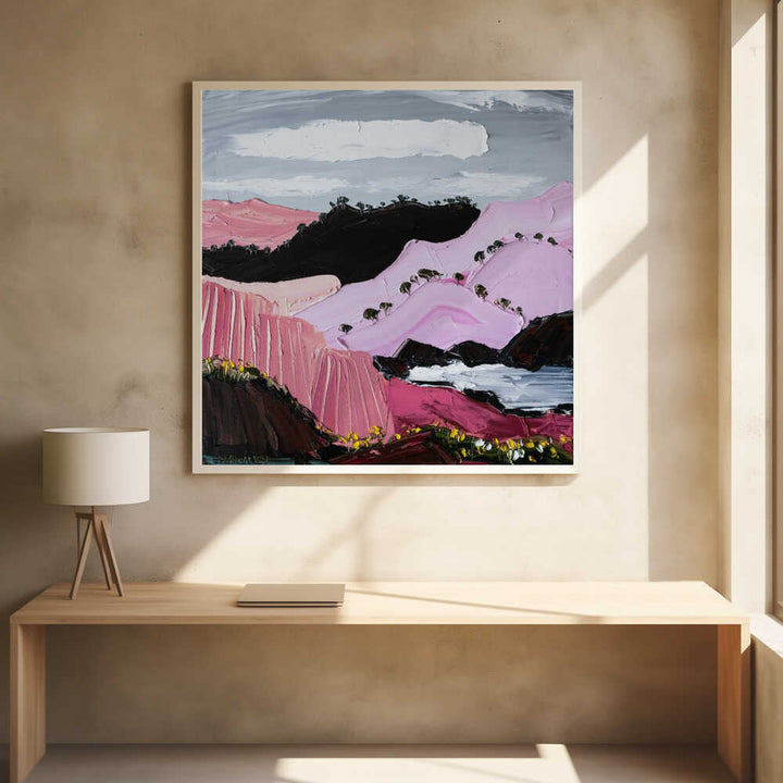 Pink Mountain Coast - Square Stretched Canvas, Poster or Fine Art Print by Angela Hawkey - I Heart Wall Art - Poster Print, Canvas Print or Framed Art Print